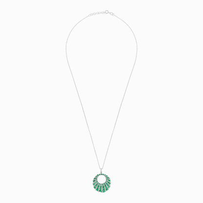 18K White Gold Chain with Natural Diamonds and Green Emerald