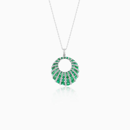 18K White Gold Chain with Natural Diamonds and Green Emerald