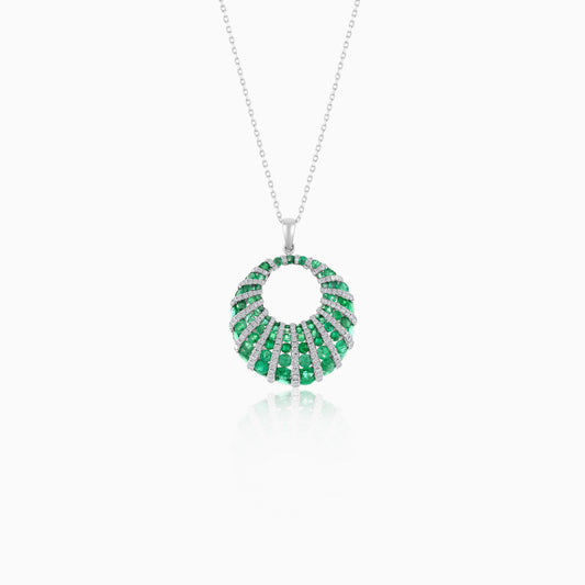 18K White Gold Chain with Natural Diamonds and Green Emerald