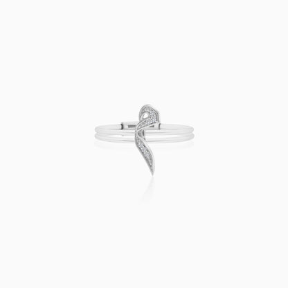 18K White Gold Floating Ring Meem Letter With Natural Diamonds