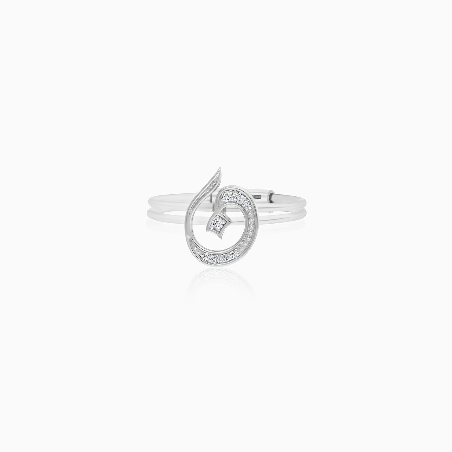 18K White Gold Floating Ring Noon Letter with Natural Diamonds