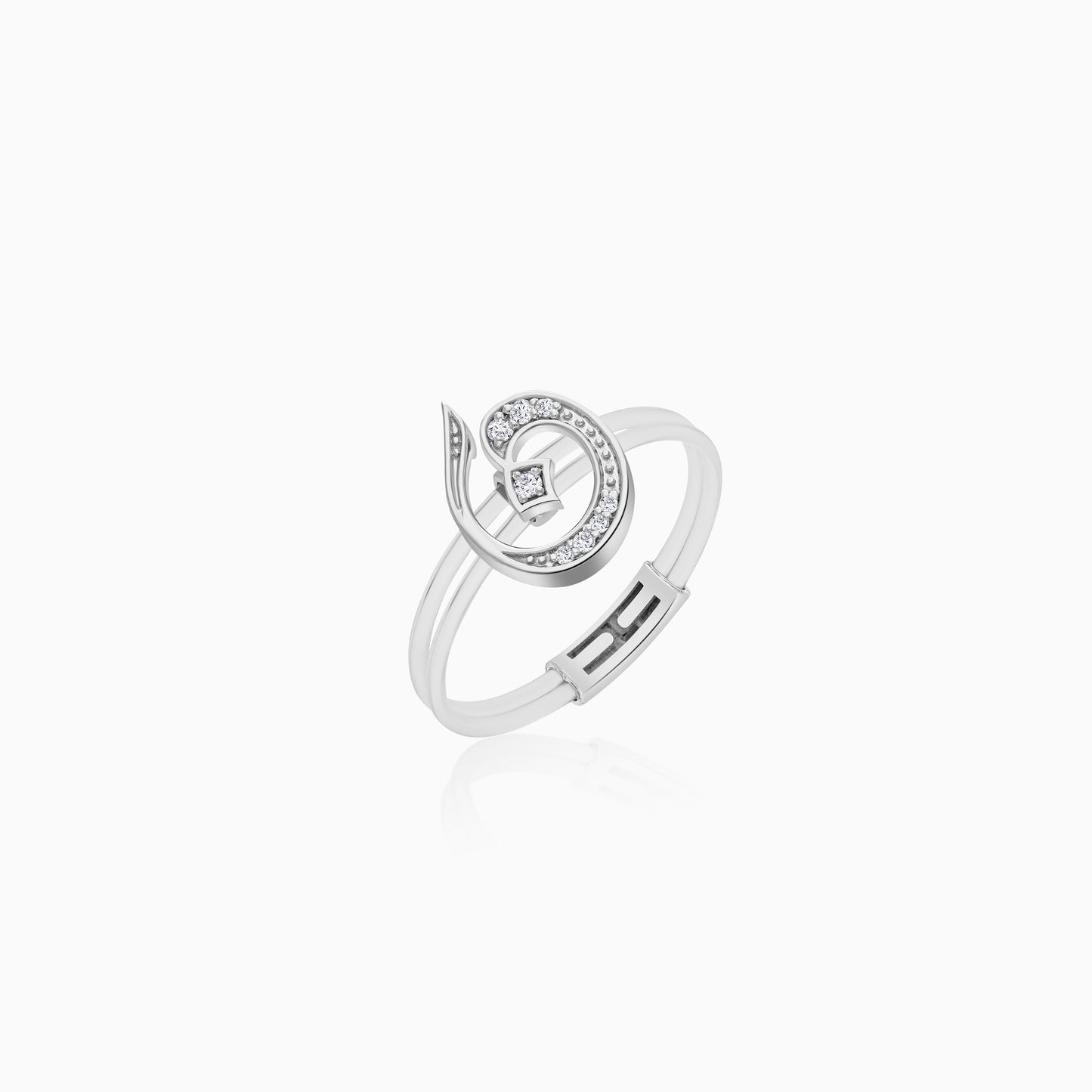 18K White Gold Floating Ring Noon Letter with Natural Diamonds