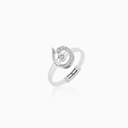 18K White Gold Floating Ring Noon Letter with Natural Diamonds