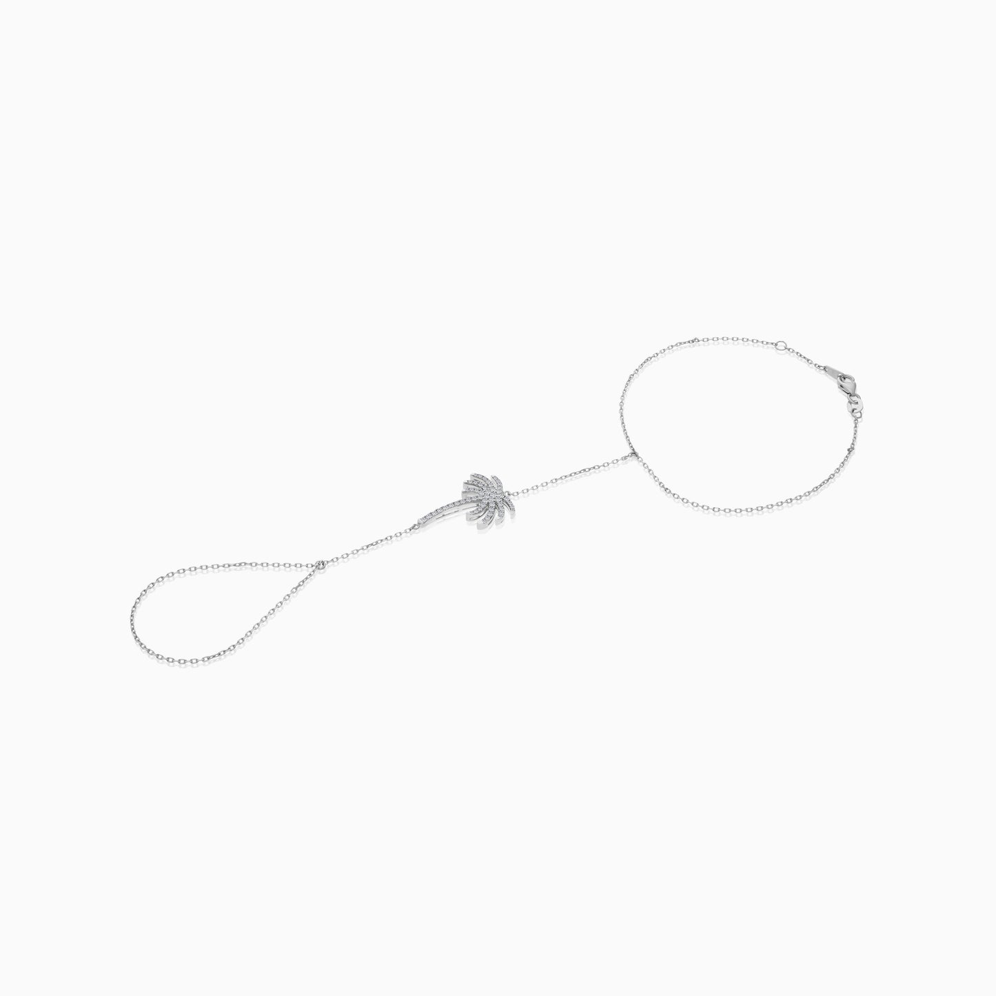 18K White Gold Hand Chain - Panja - Decorated with Palm Tree-Shaped Natural Diamond | Al Nakhla Collection