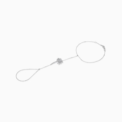 18K White Gold Hand Chain - Panja - Decorated with Palm Tree-Shaped Natural Diamond | Al Nakhla Collection