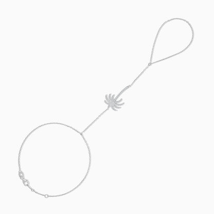 18K White Gold Hand Chain - Panja - Decorated with Palm Tree-Shaped Natural Diamond | Al Nakhla Collection