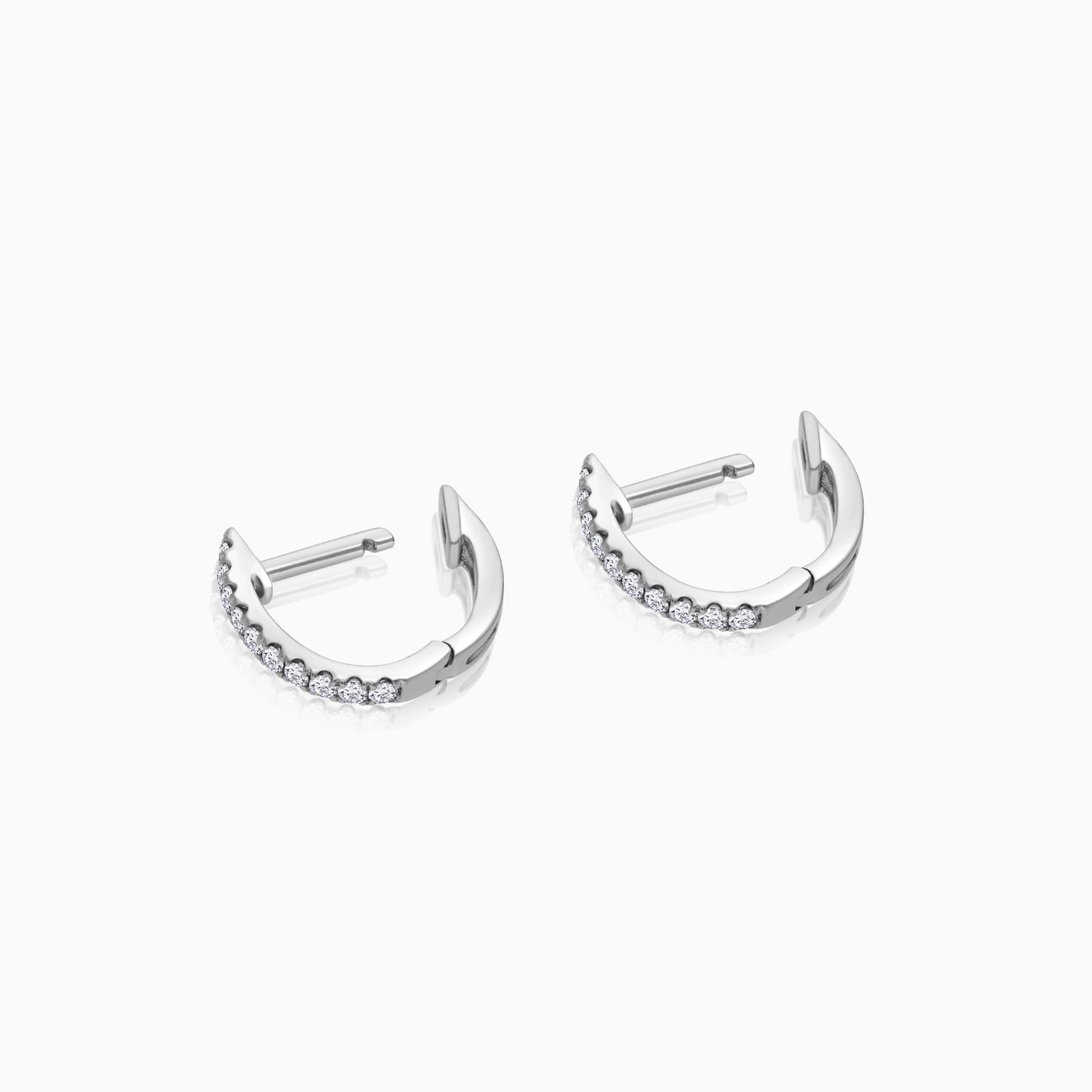 18K White Gold Huggie Round Natural Diamond Earrings