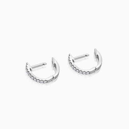 18K White Gold Huggie Round Natural Diamond Earrings