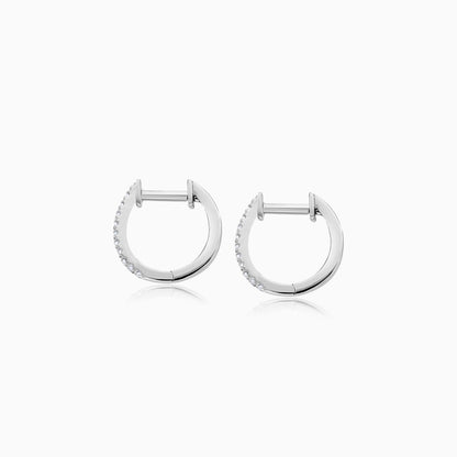 18K White Gold Huggie Round Natural Diamond Earrings