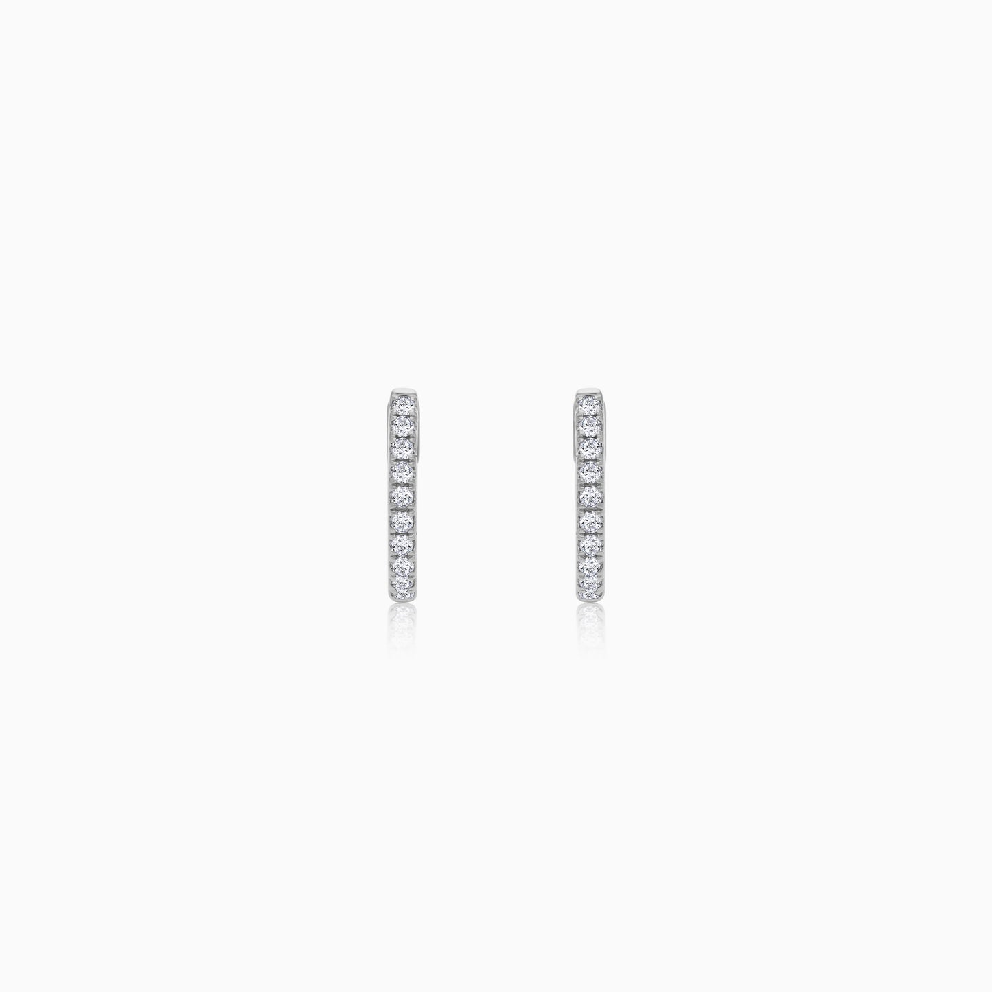 18K White Gold Huggie Round Natural Diamond Earrings