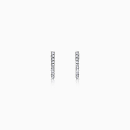 18K White Gold Huggie Round Natural Diamond Earrings