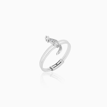 18K White Gold Ring Letter Alif in Arabic decorated with Natural Diamonds