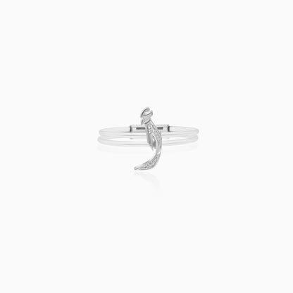 18K White Gold Ring Letter Alif in Arabic decorated with Natural Diamonds