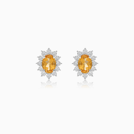 18K White Gold Natural Citrine and Diamonds Pair of Earrings - Diana