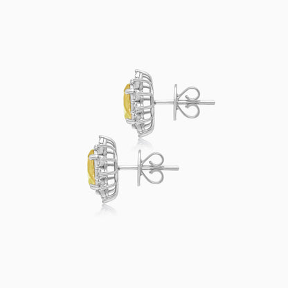 18K White Gold Natural Yellow Sapphire and Diamonds Pair of Earrings - Diana Collection