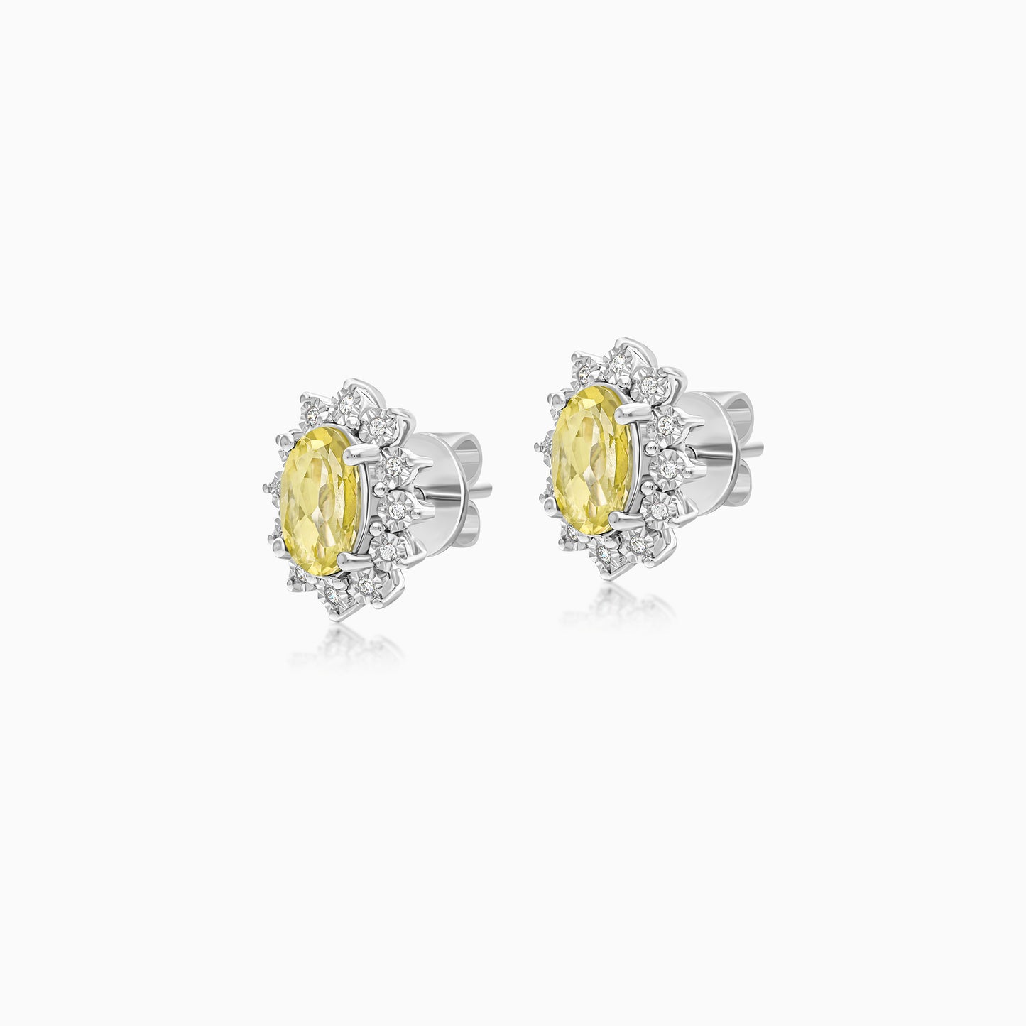 18K White Gold Natural Yellow Sapphire and Diamonds Pair of Earrings - Diana Collection