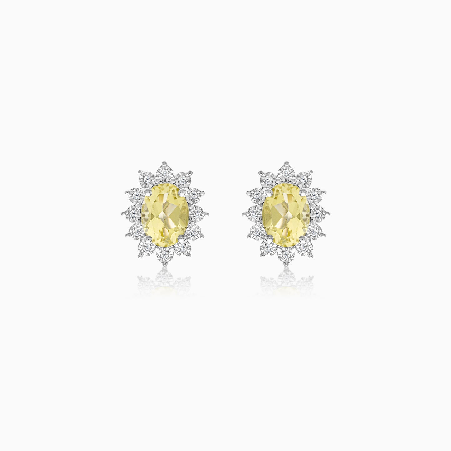 18K White Gold Natural Yellow Sapphire and Diamonds Pair of Earrings - Diana Collection