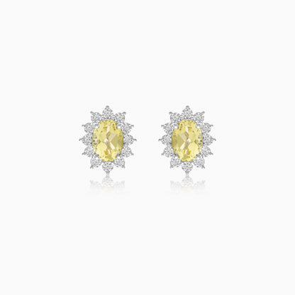 18K White Gold Natural Yellow Sapphire and Diamonds Pair of Earrings - Diana Collection