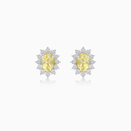 18K White Gold Natural Yellow Sapphire and Diamonds Pair of Earrings - Diana