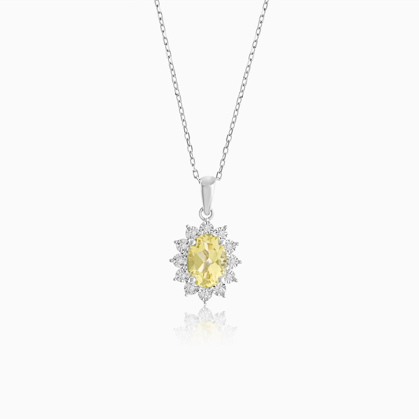 18K White Gold Natural Yellow Sapphire and Diamonds Pendant Chain - Diana Collection
