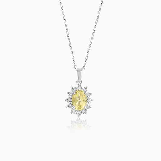 18K White Gold Natural Yellow Sapphire and Diamonds Pendant Chain - Diana