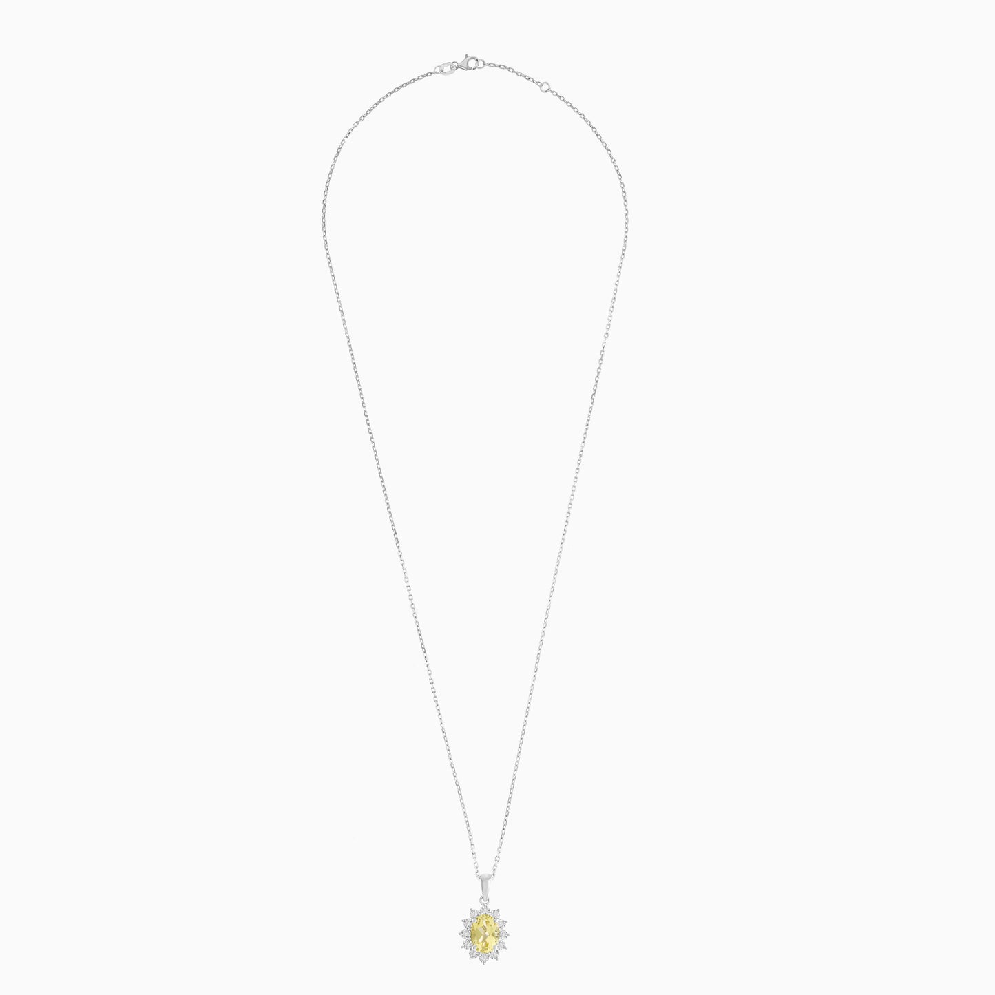 18K White Gold Natural Yellow Sapphire and Diamonds Pendant Chain - Diana Collection
