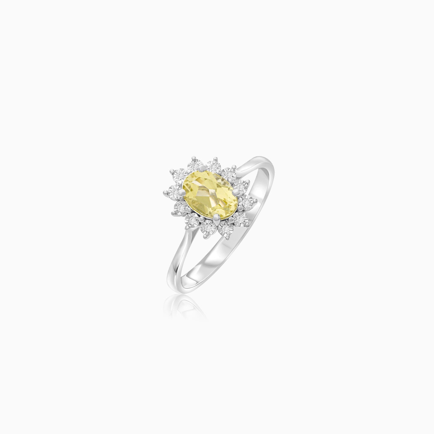 18K White Gold Natural Yellow Sapphire and Diamonds Ring - Diana Collection