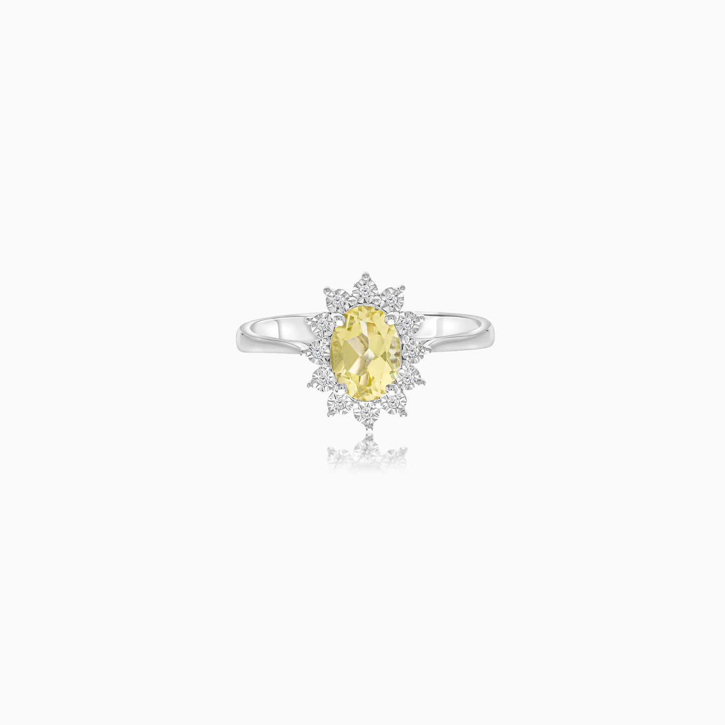18K White Gold Natural Yellow Sapphire and Diamonds Ring - Diana Collection