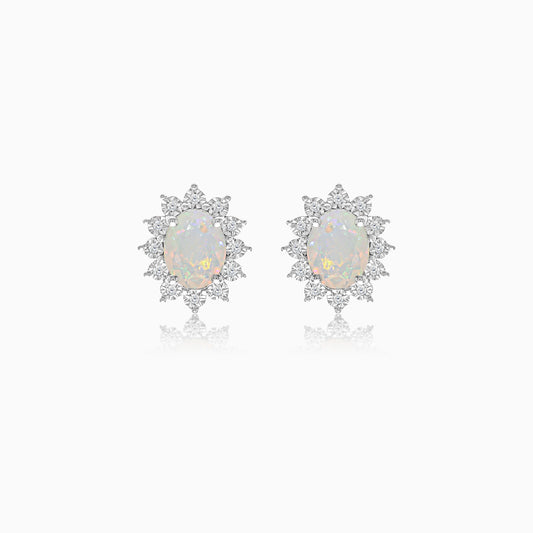 18K White Gold Opal and Natural Diamonds Pair of Earrings - Diana