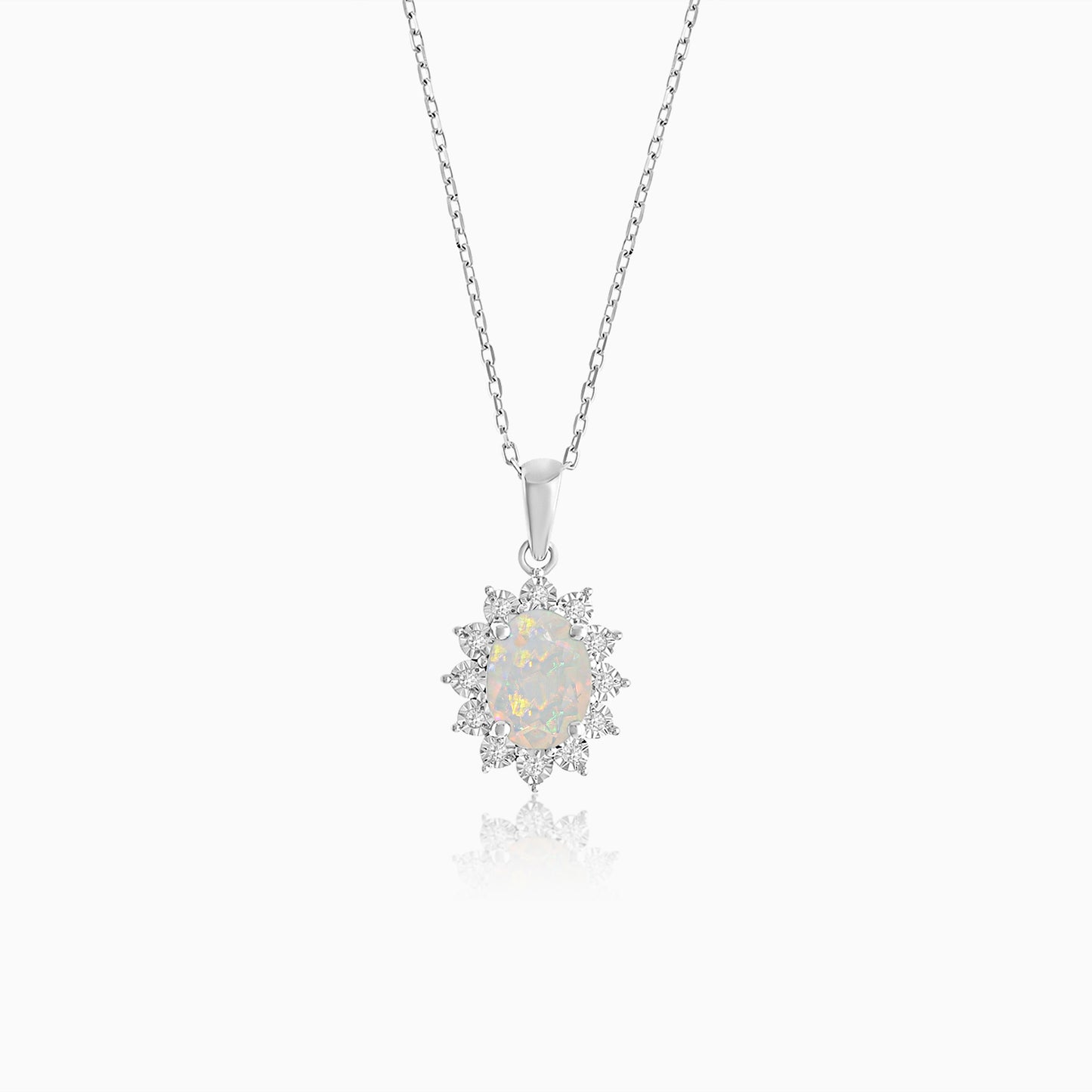 18K White Gold Opal and Natural Diamonds Pendant Chain - Diana
