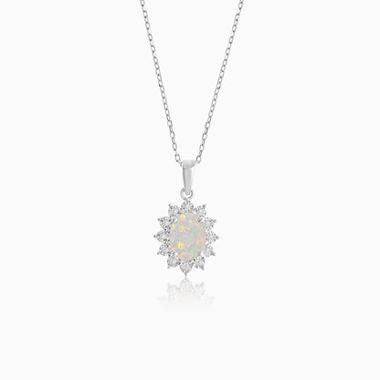 18K White Gold Opal and Natural Diamonds Pendant Chain - Diana