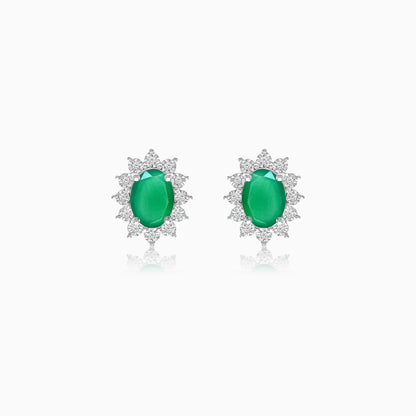 18K White Gold Pair of Earrings Oval Emerald and Diamonds - Diana Collection