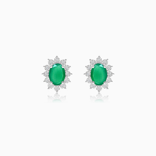 18K White Gold Pair of Earrings Oval Emerald and Diamonds - Diana Collection