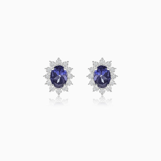 18K White Gold Pair of Earrings Oval Iolite and Natural Diamonds - Diana