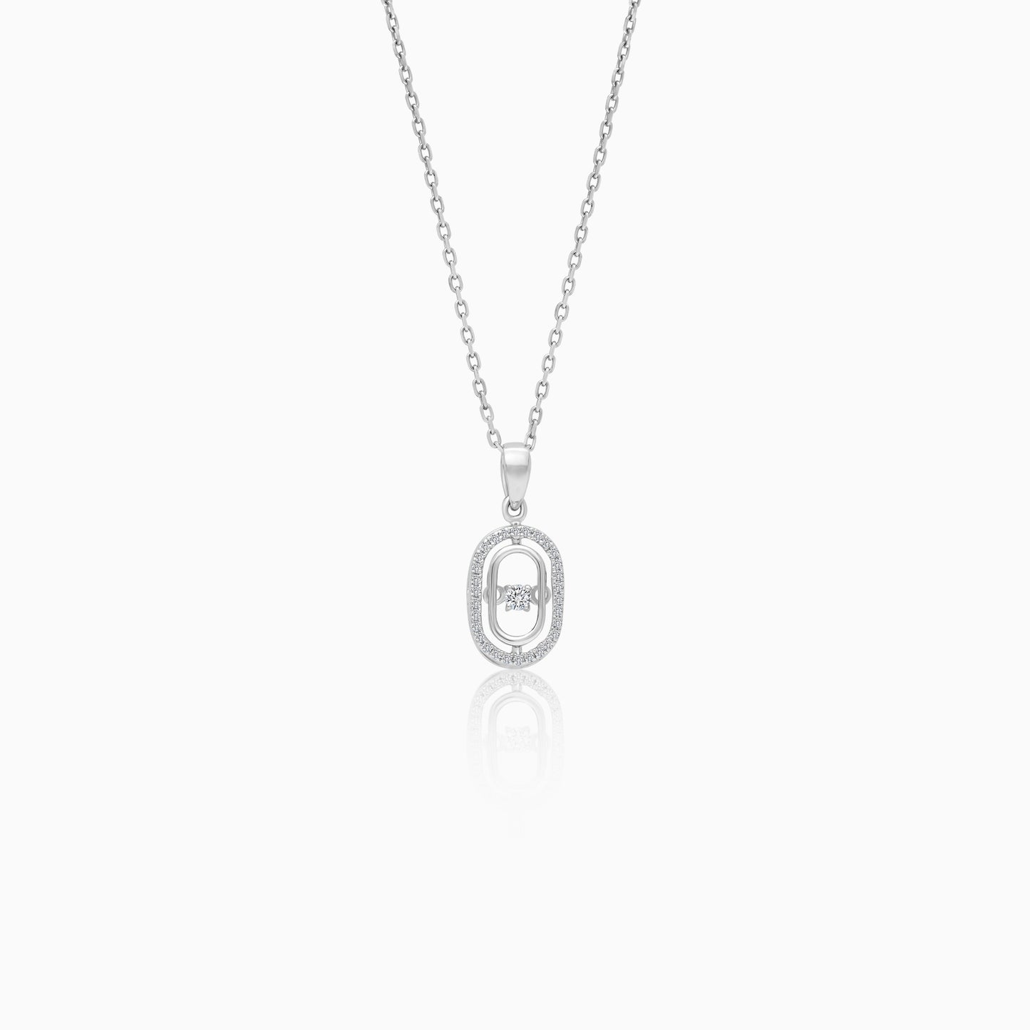 18K White Gold Pendant Chain Dancing Natural Diamonds