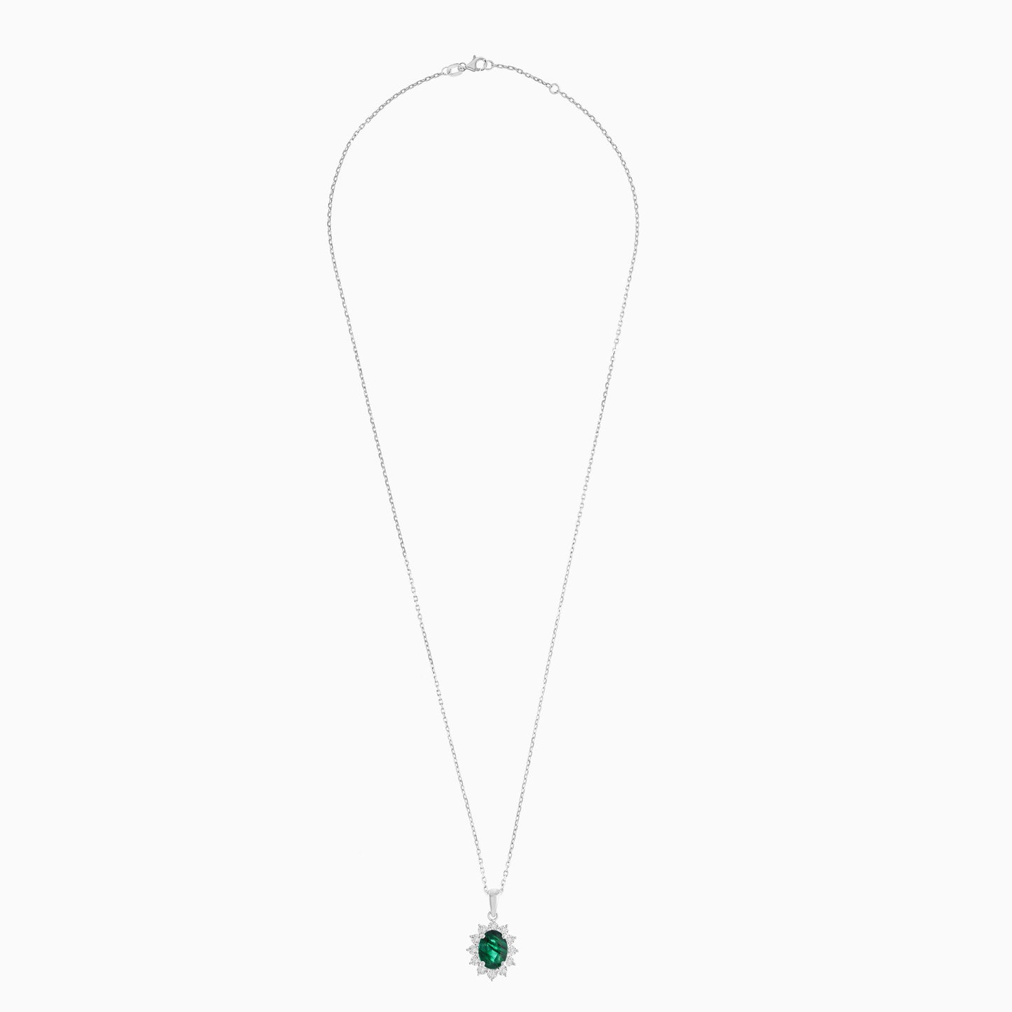 18K White Gold Pendant Chain Oval Emerald and Diamonds - Diana Collection