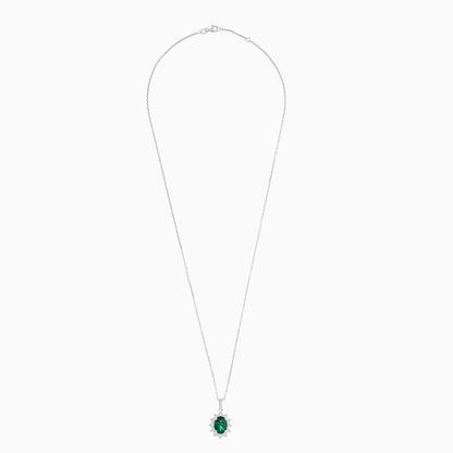 18K White Gold Pendant Chain Oval Emerald and Diamonds - Diana Collection