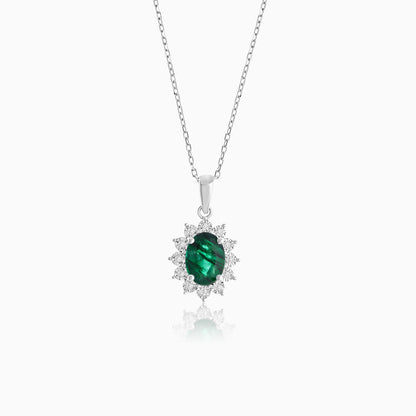 18K White Gold Pendant Chain Oval Emerald and Diamonds - Diana Collection