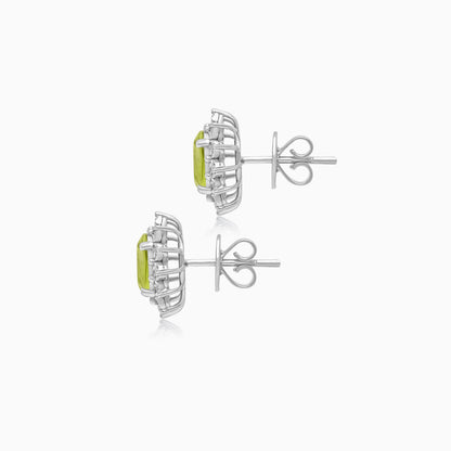 18K White Gold Peridot and Natural Diamonds Pair of Earrings - Diana