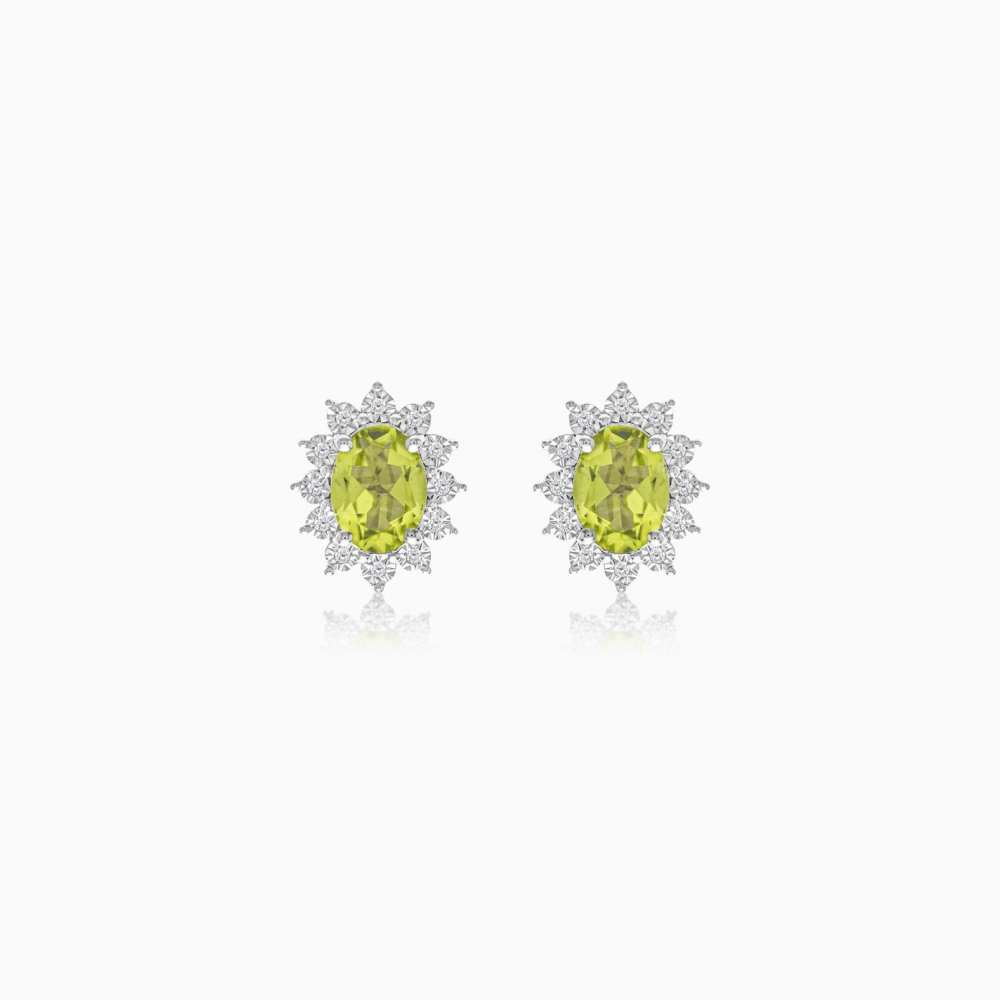 18K White Gold Peridot and Natural Diamonds Pair of Earrings - Diana