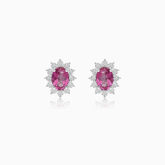 18K White Gold Pink Topaz and Natural Diamonds Pair of Earrings - Diana