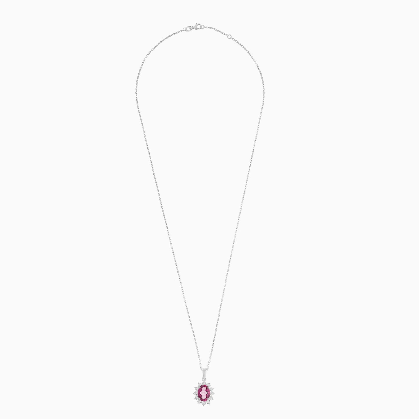 18K White Gold Pink Topaz and Natural Diamonds Pendant Chain - Diana
