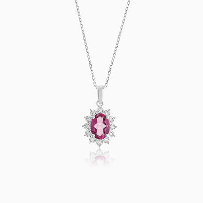 18K White Gold Pink Topaz and Natural Diamonds Pendant Chain - Diana