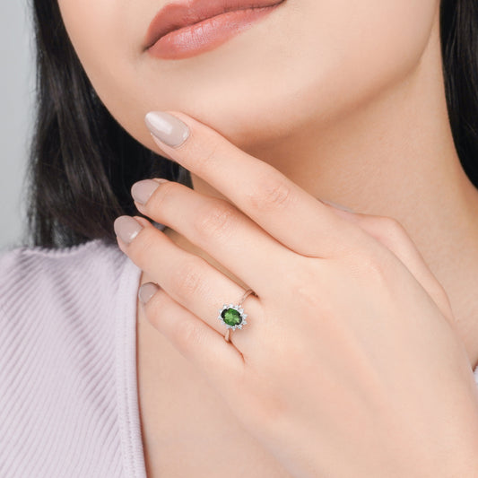 18K White Gold Ring Natural Tourmaline and Diamonds - Diana Collection