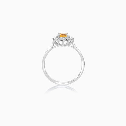 18K White Gold Ring Oval Citrine and Diamonds - Diana Collection