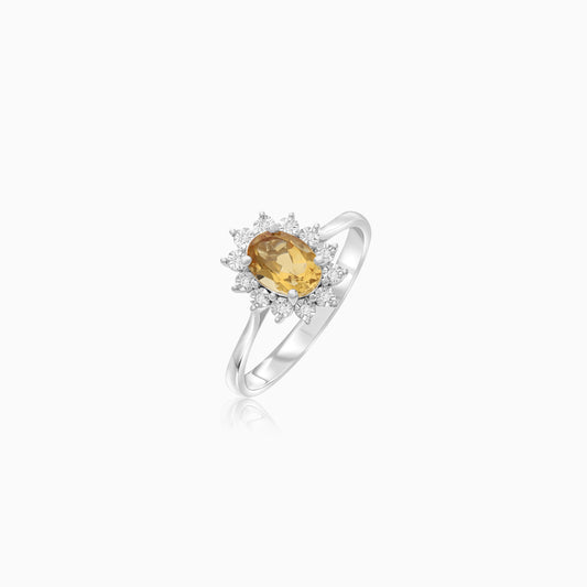 18K White Gold Ring Oval Citrine and Diamonds - Diana Collection