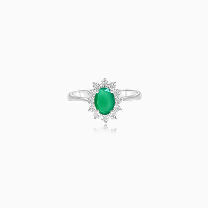 18K White Gold Ring Oval Emerald and Diamonds - Diana Collection