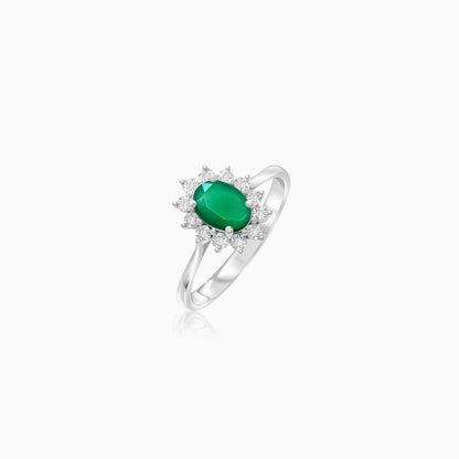 18K White Gold Ring Oval Emerald and Diamonds - Diana Collection