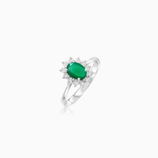 18K White Gold Ring Oval Emerald and Diamonds - Diana Collection
