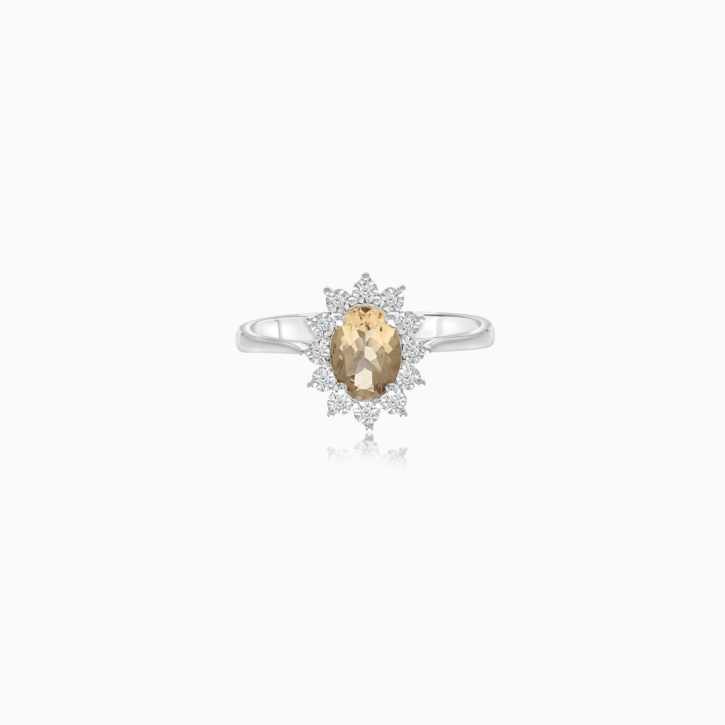 18K White Gold Ring Oval Quartz Smoky and Natural Diamonds - Diana Collection